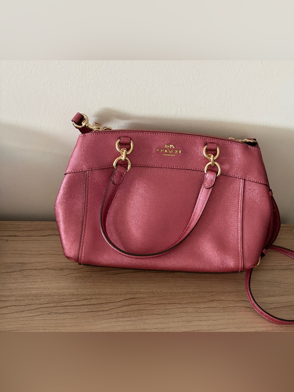 Coach Brooke Metallic Rose Leather Satchel with Gold Hardware